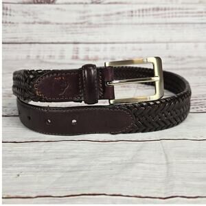Tommy Bahama Belt Mens 34 35 Brown Braided Leather Silver Buckle Casual Dress